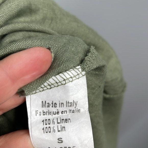 TERZO MILLENNIO Linen Shift  Dress Sage Green Tied Short Sleeves Coastal Loose S - Picture 8 of 11